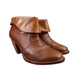 J Shoes Womens 9 Bootie Fashion Leather Fold Over Block Heel Saloon Zip Brown